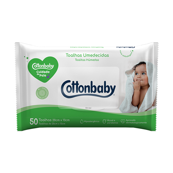 TOALHA UMED INF COTTONBABY C/50 CUIDADO PELE